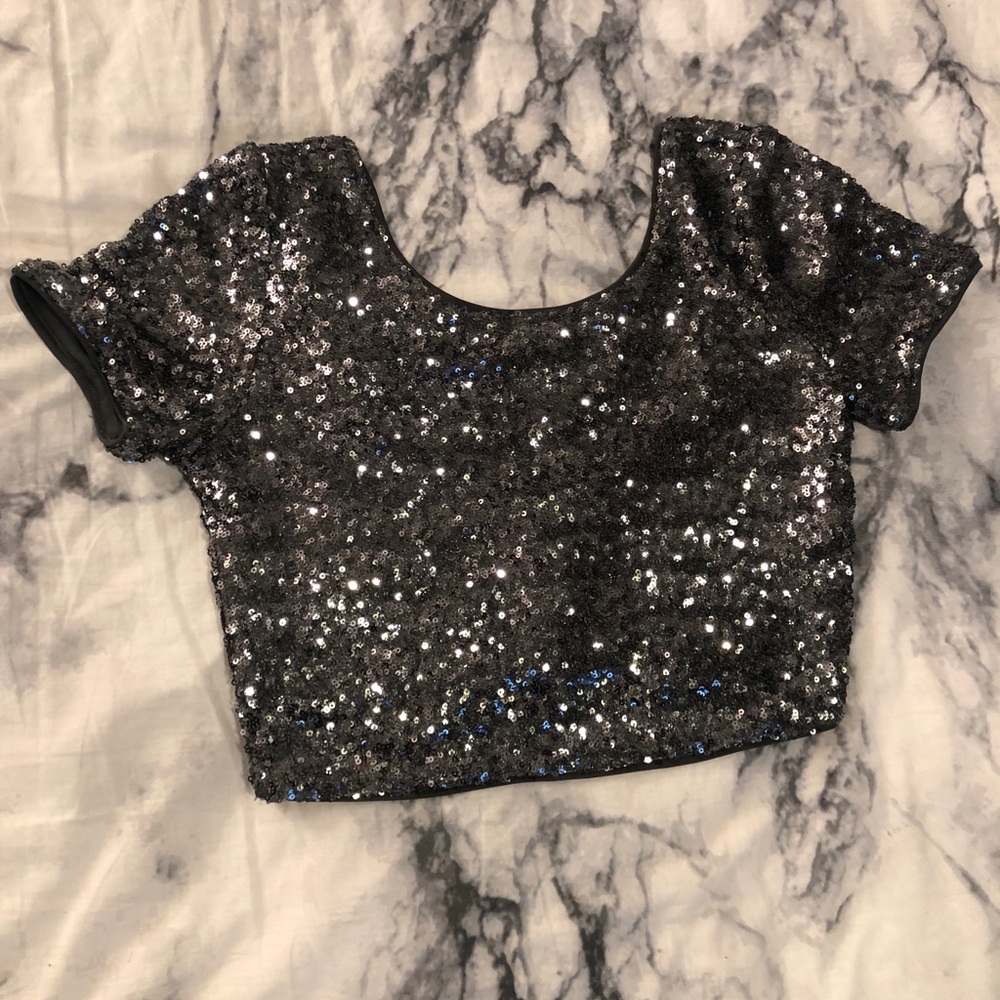 Silver Sequin Crop Top